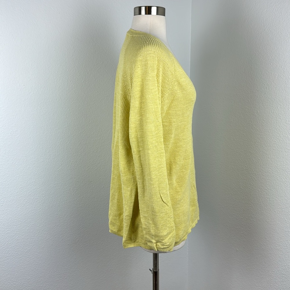 Eileen Fisher Linen & Cotton Blend Yellow Long Sleeve Knit V-neck Sweater, Sz 1X - Picture 5 of 7